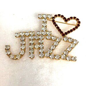 I LOVE JAZZ Rhinestone Brooch Pin Vintage 2000